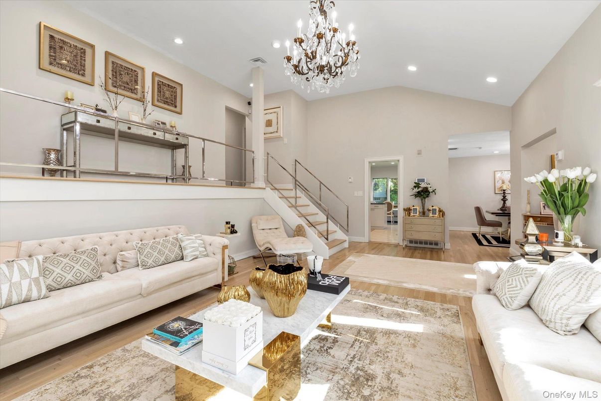 Chandelier, Interior, Living room, Recessed Lighting, Wood Texture Flooring