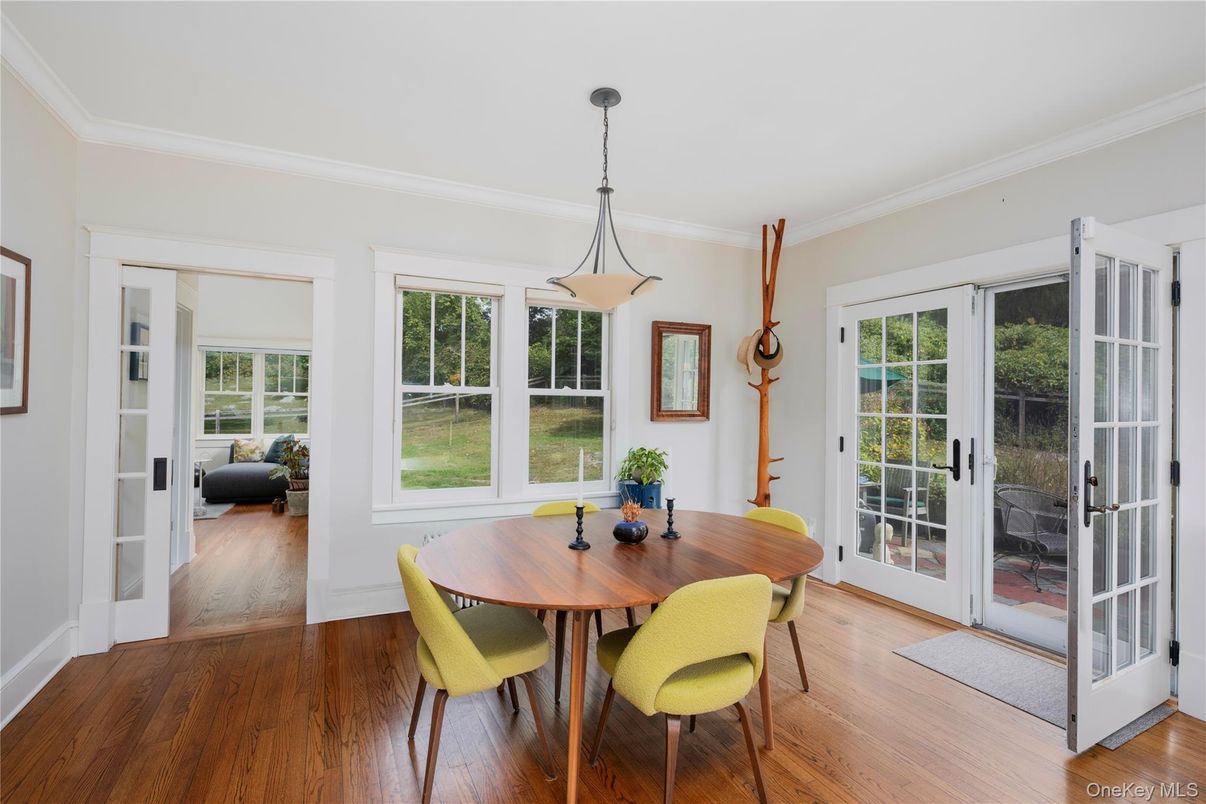 Dining room, Interior, Pendant Lights, Wood Texture Flooring