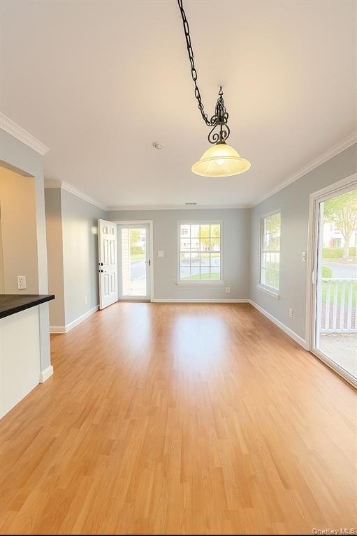 Empty room, Interior, Pendant Lights, Wood Texture Flooring