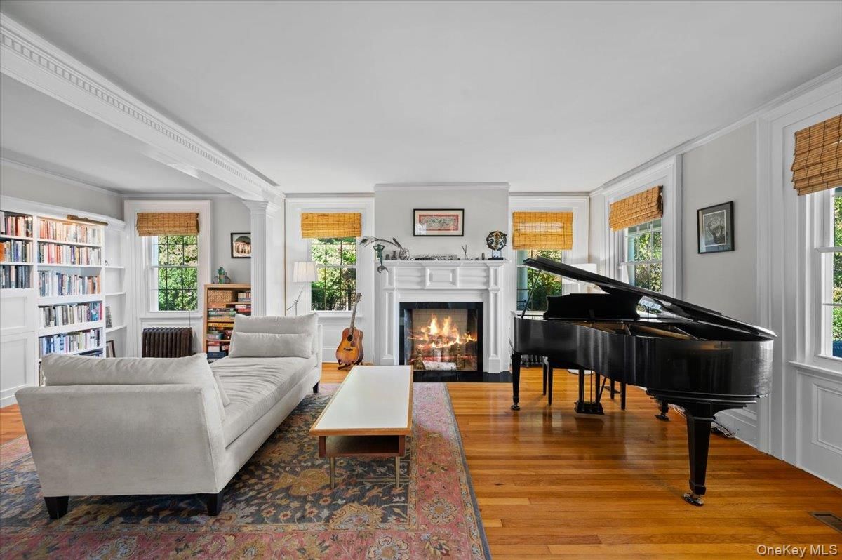 Fireplace, Interior, Living room, Piano, Wood Texture Flooring
