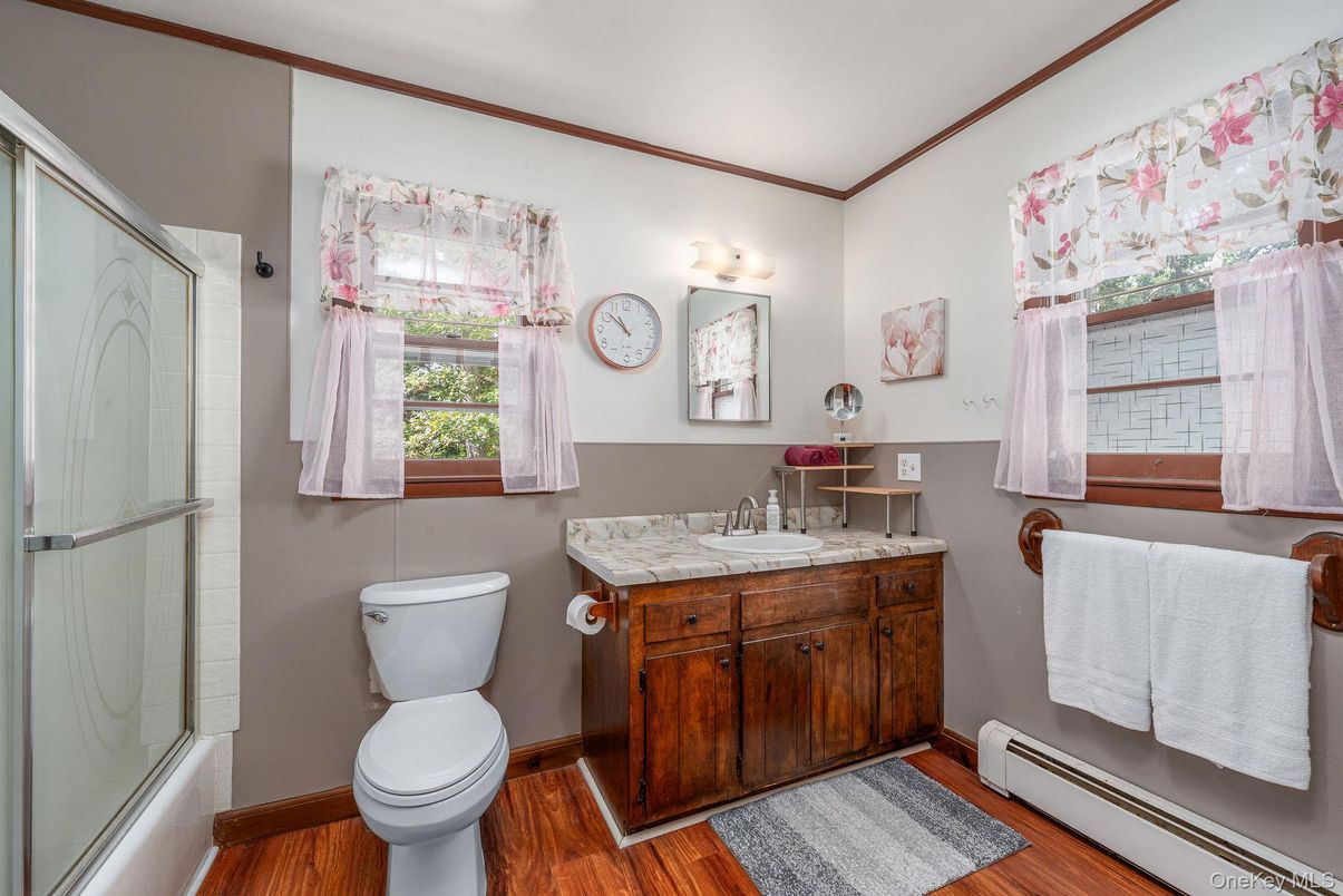 Bathroom, Glass Shower, Interior, Wood Texture Flooring
