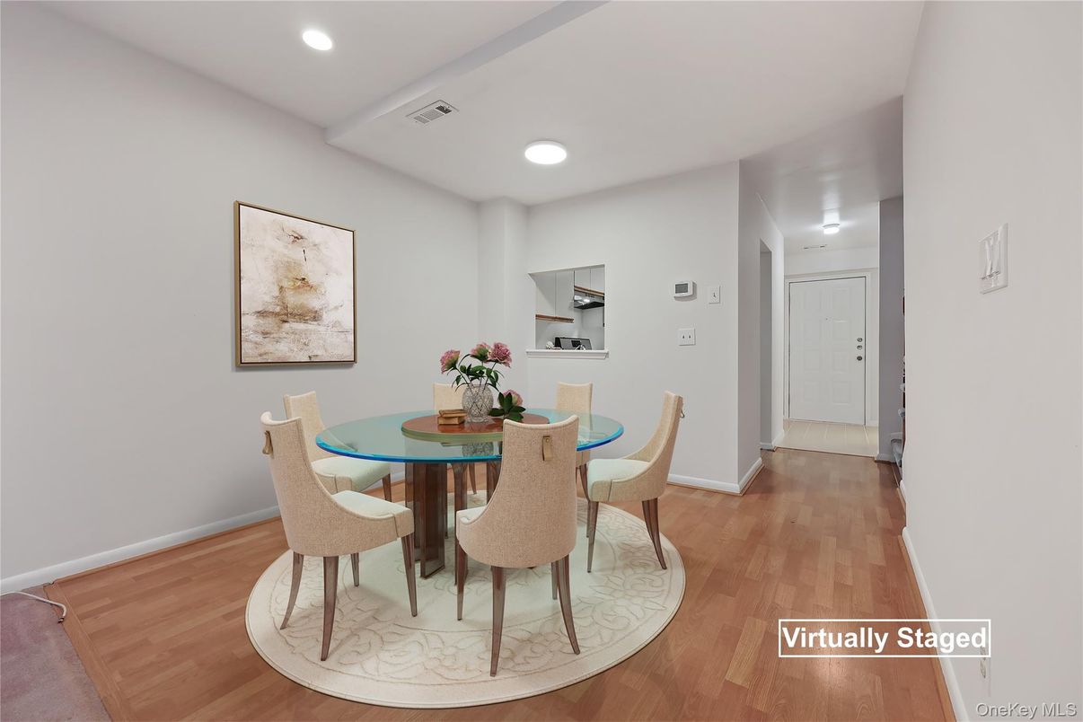 Dining room, Interior, Recessed Lighting, Wood Texture Flooring
