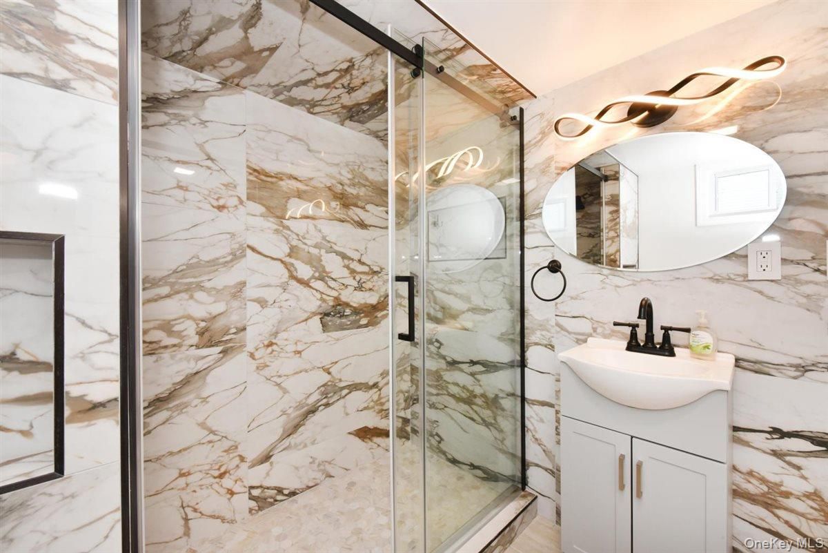 Bathroom, Glass Shower, Interior, Marble Walls