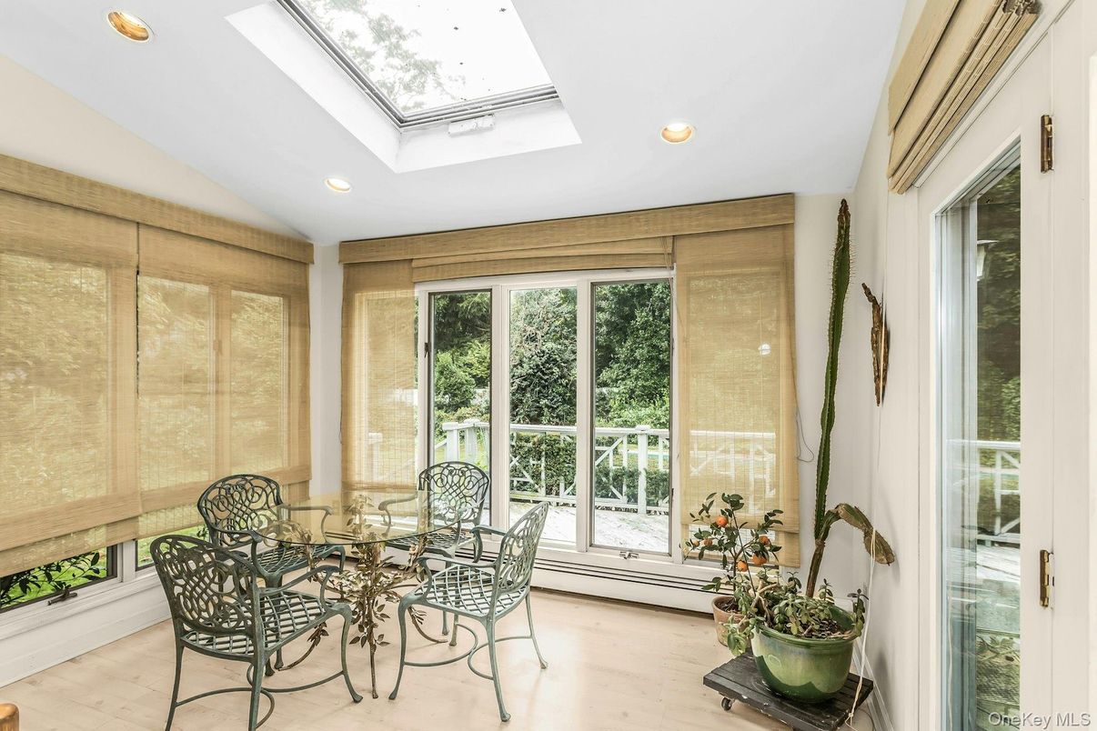 Dining room, Glass Ceilings, Interior, Recessed Lighting, Sun Room, Wood Texture Flooring