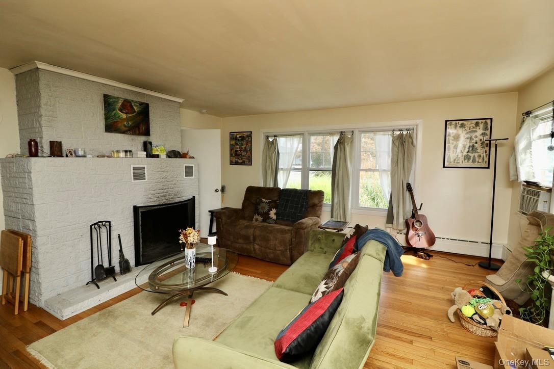Fireplace, Interior, Living room, Stone Walls, Wood Texture Flooring