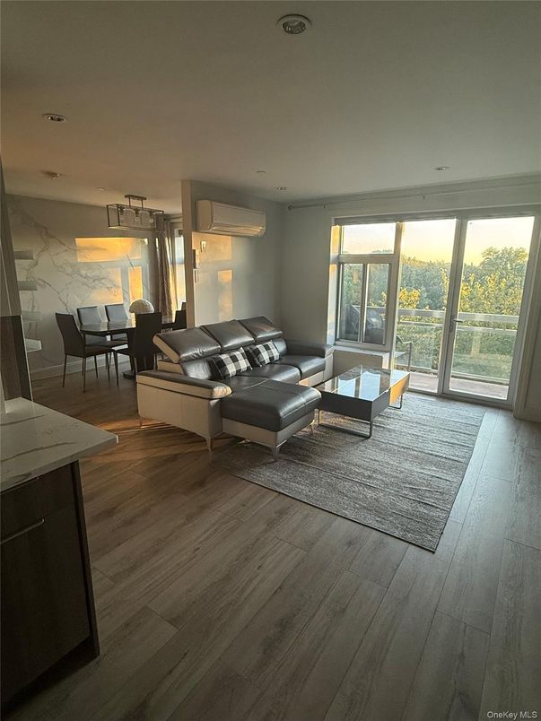 Dining room, Interior, Living room, Marble Walls, Recessed Lighting, Wood Texture Flooring