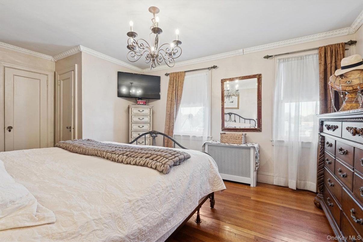 Bedroom, Chandelier, Interior, Wood Texture Flooring