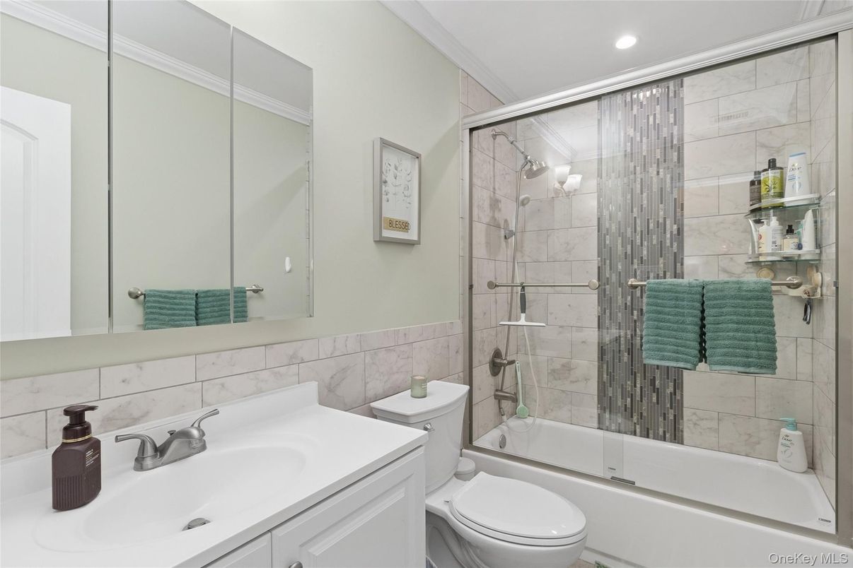 Bathroom, Glass Shower, Interior, Marble Walls, Recessed Lighting