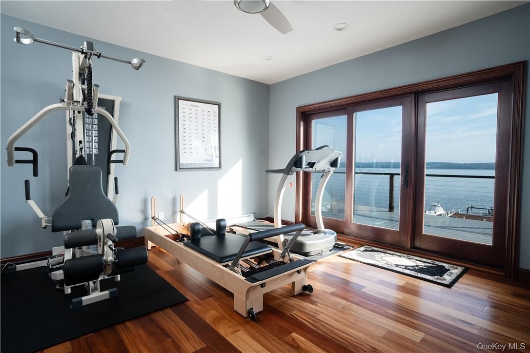 Fitness Equipment, Interior, Recessed Lighting, Water, Wood Texture Flooring