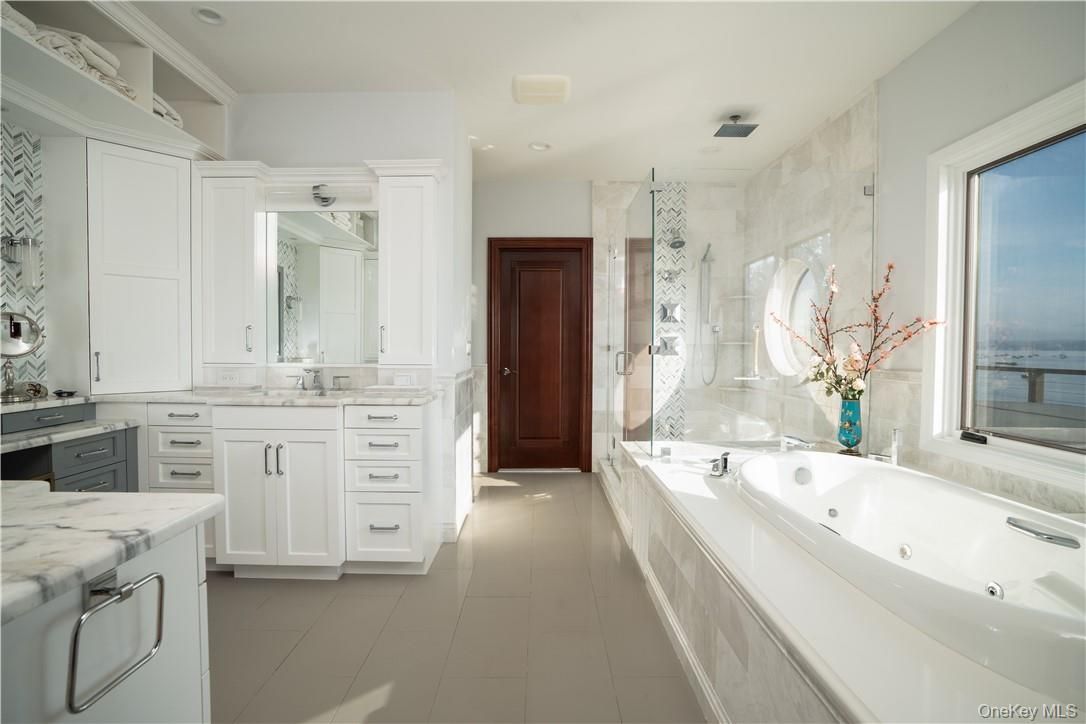 Bathroom, Dual Sink Vanities, Glass Shower, Interior, Recessed Lighting, Water