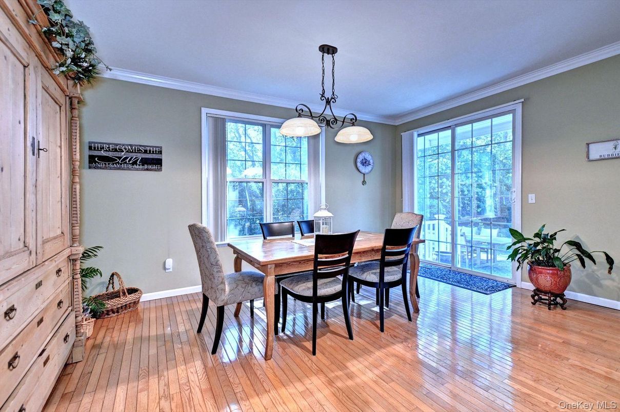 Dining room, Interior, Pendant Lights, Wood Texture Flooring