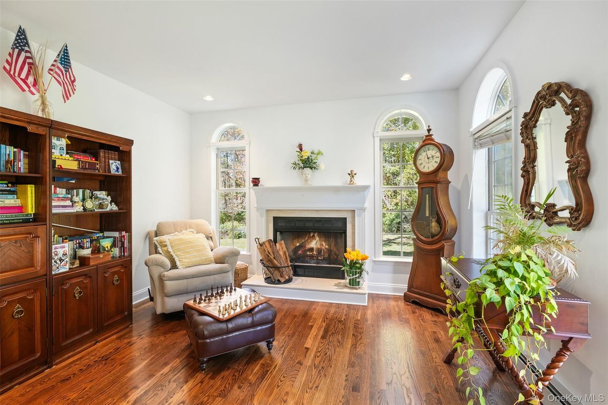 Fireplace, Interior, Recessed Lighting, Wood Texture Flooring