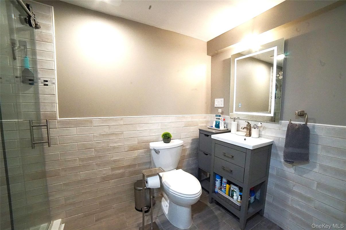 Bathroom, Glass Shower, Interior, Wood Texture Flooring