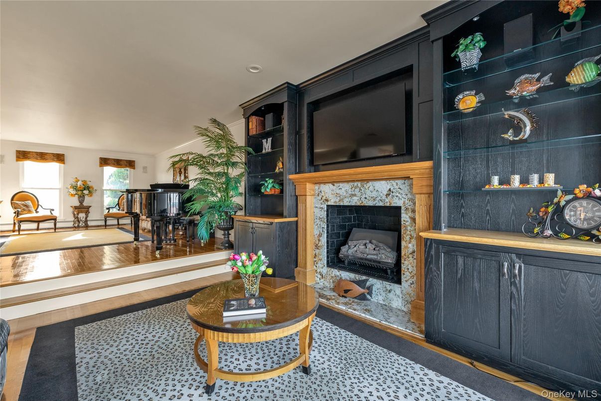 Fireplace, Interior, Living room, Piano, Wood Texture Flooring