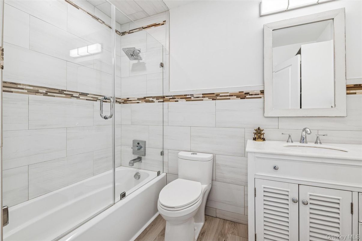 Bathroom, Glass Shower, Interior, Wood Texture Flooring