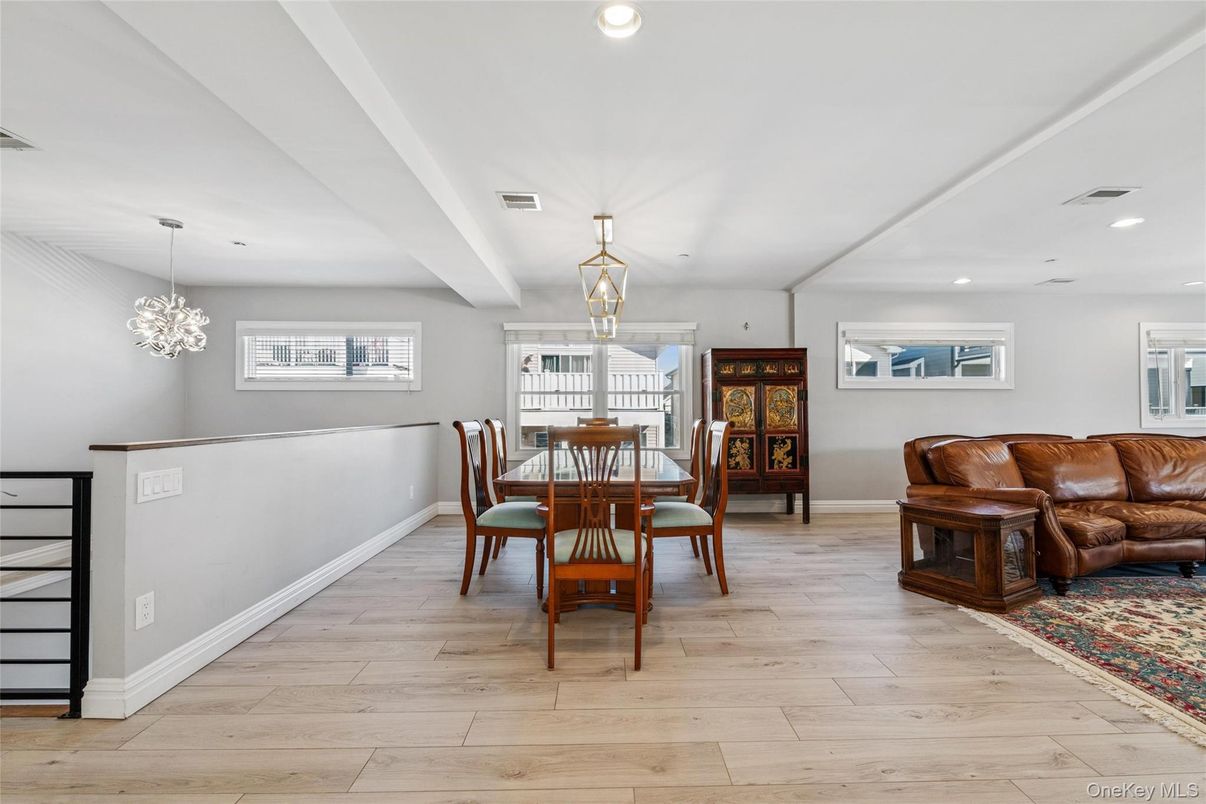 Chandelier, Dining room, Interior, Pendant Lights, Recessed Lighting, Wood Texture Flooring