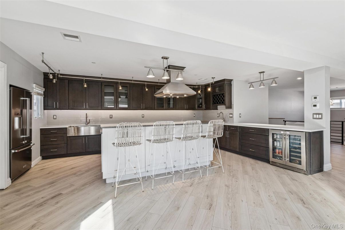 Interior, Kitchen, Pendant Lights, Stainless Steel Appliances, Wood Texture Flooring