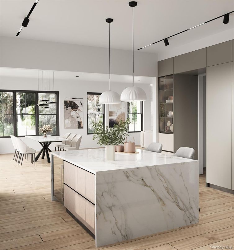 Dining room, Interior, Pendant Lights, Wood Texture Flooring