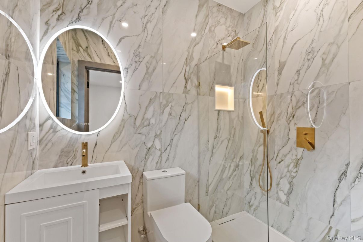 Bathroom, Glass Shower, Interior, Marble Walls
