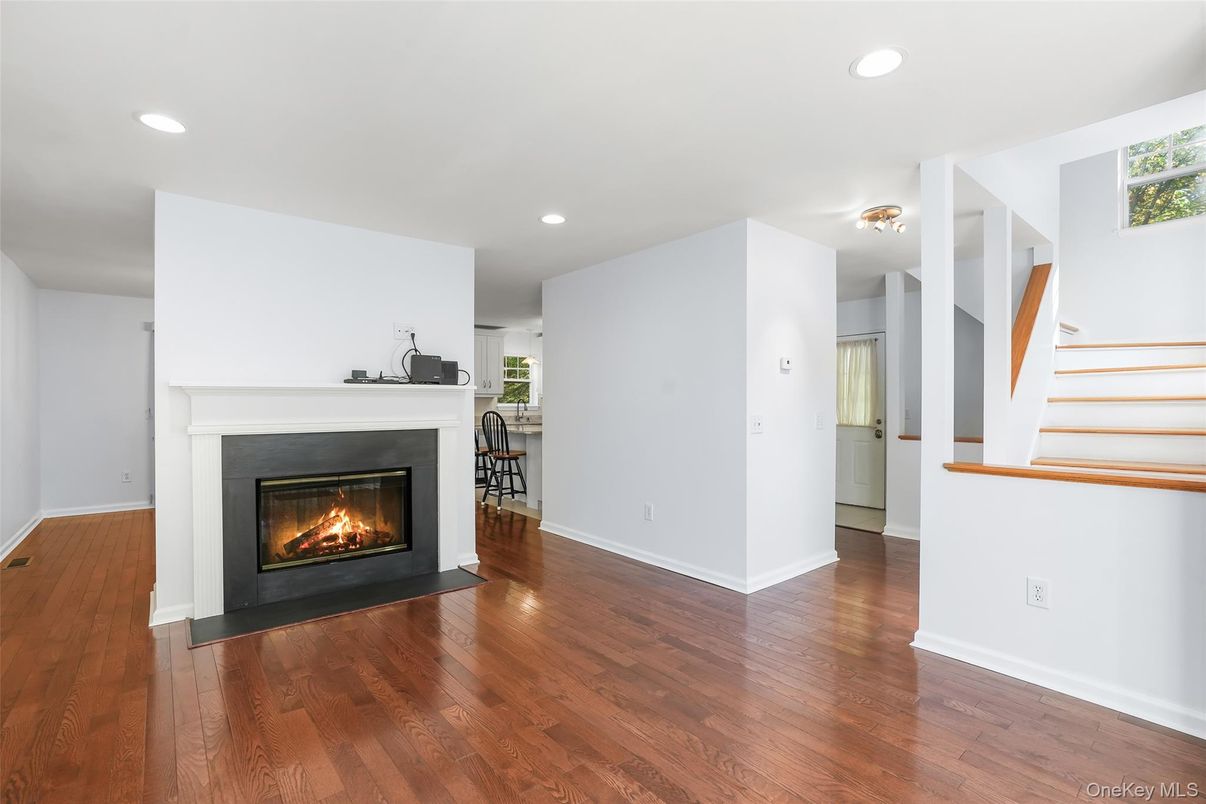 Fireplace, Interior, Recessed Lighting, Wood Texture Flooring