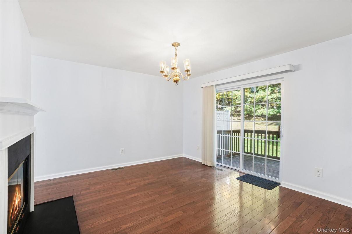 Chandelier, Empty room, Fireplace, Interior, Wood Texture Flooring
