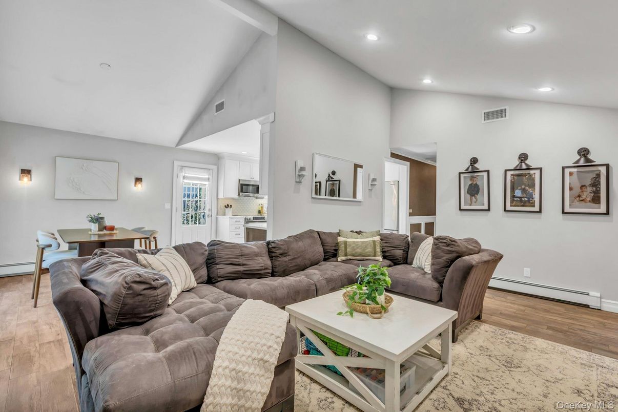 Dining room, Interior, Kitchen, Living room, Recessed Lighting, Wood Texture Flooring