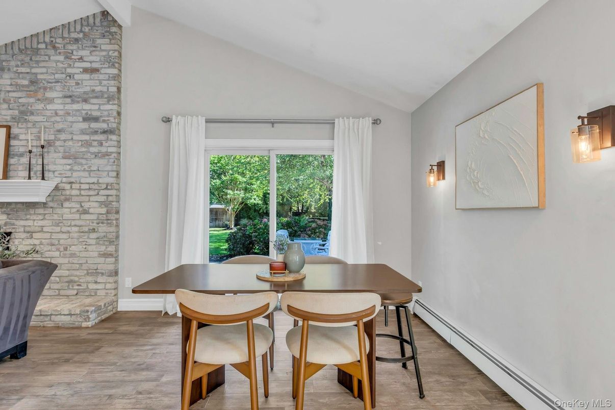 Dining room, Interior, Stone Walls, Wood Texture Flooring