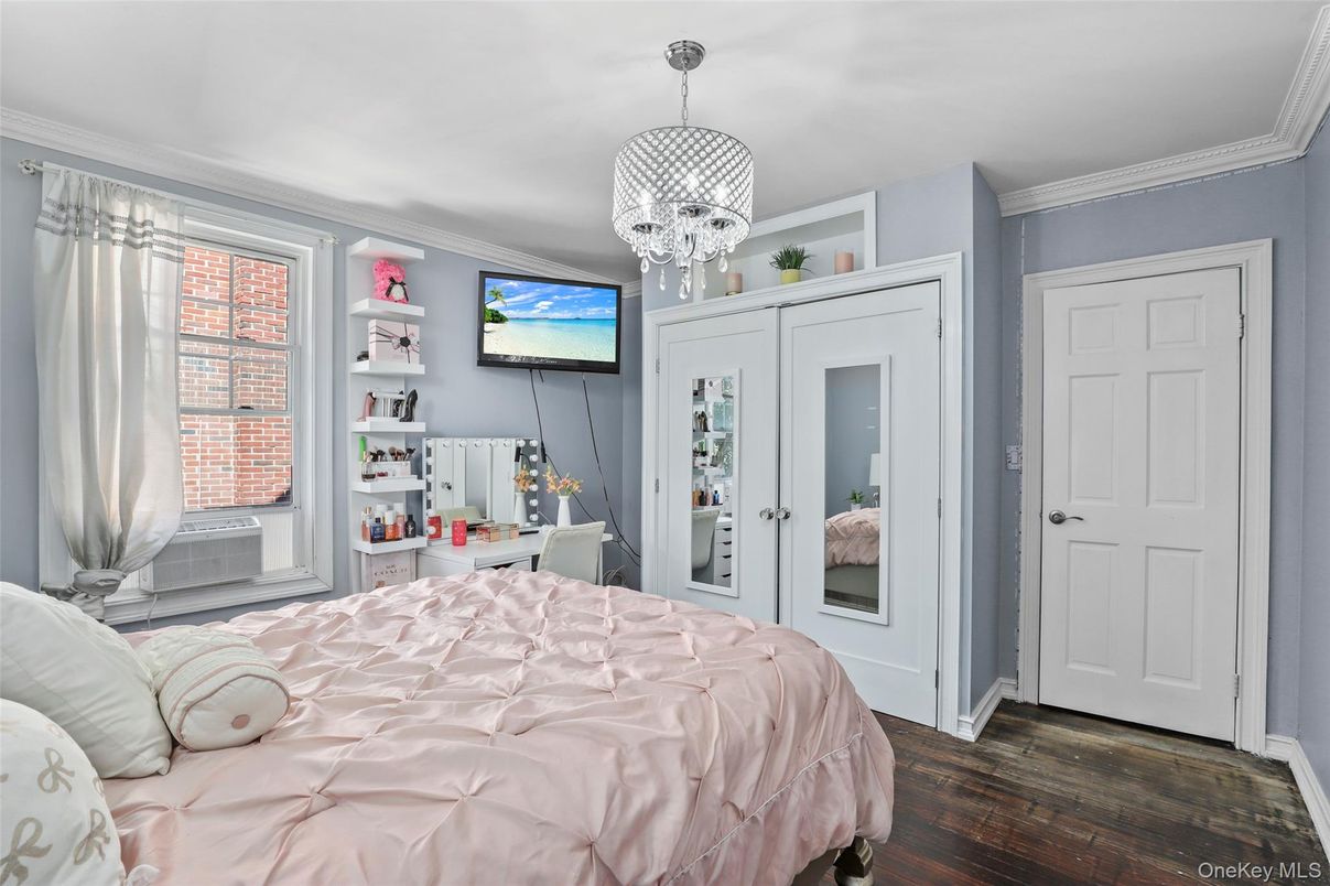 Bedroom, Chandelier, Interior, Wood Texture Flooring