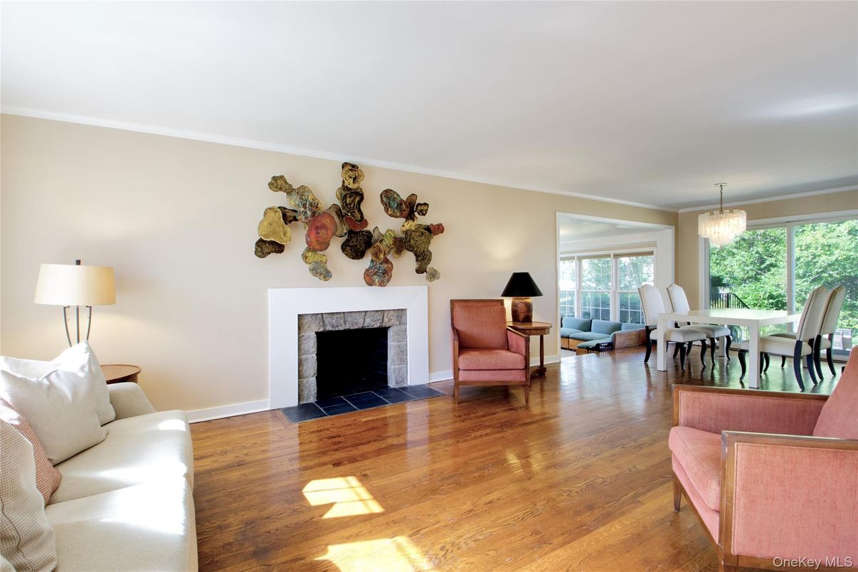 Chandelier, Dining room, Fireplace, Interior, Living room, Wood Texture Flooring