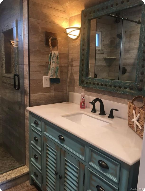 Bathroom, Glass Shower, Interior, Wooden Walls