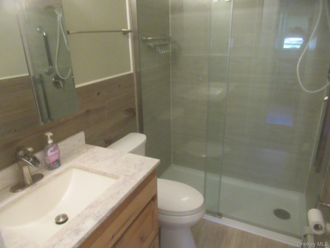 Bathroom, Glass Shower, Interior, Wood Texture Flooring