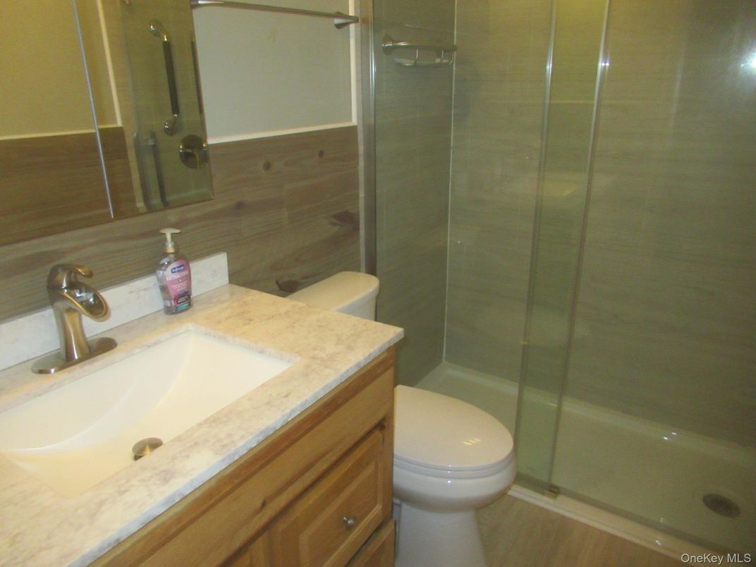 Bathroom, Glass Shower, Interior, Wood Texture Flooring