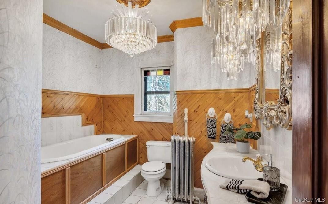 Bathroom, Chandelier, Interior, Wooden Walls