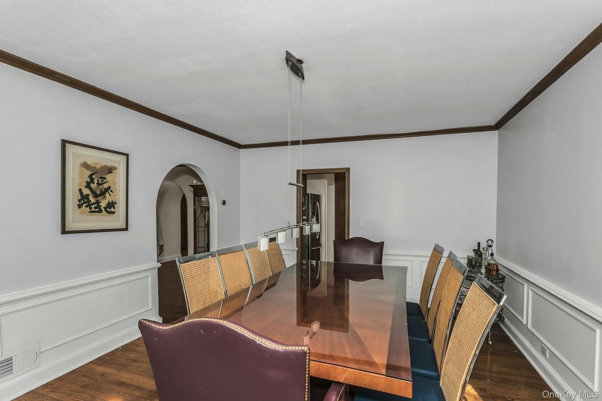 Dining room, Interior, Pendant Lights, Wood Texture Flooring