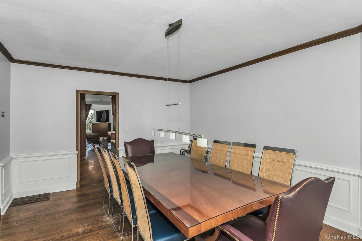 Dining room, Interior, Pendant Lights, Wood Texture Flooring