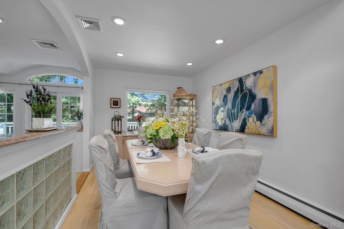 Dining room, Interior, Recessed Lighting, Wood Texture Flooring