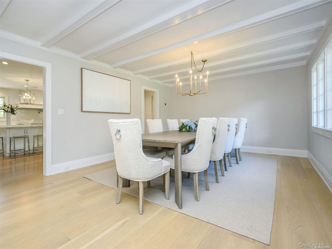 Chandelier, Dining room, Interior, Pendant Lights, Recessed Lighting, Wood Texture Flooring