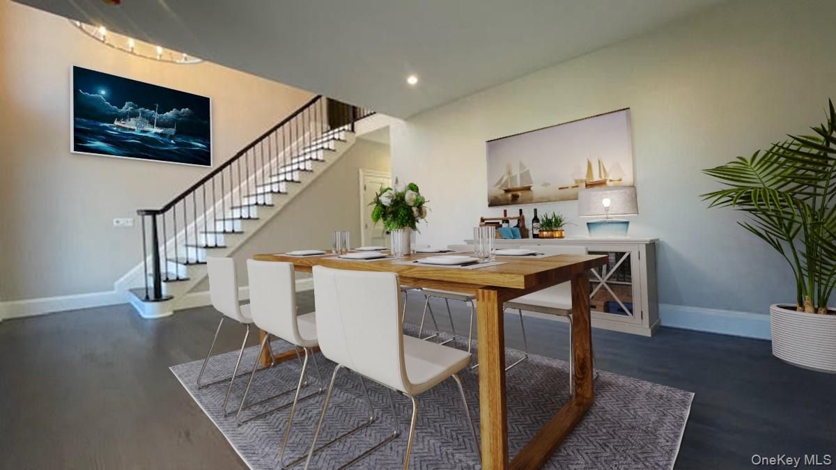 Dining room, Interior, Recessed Lighting, Wood Texture Flooring