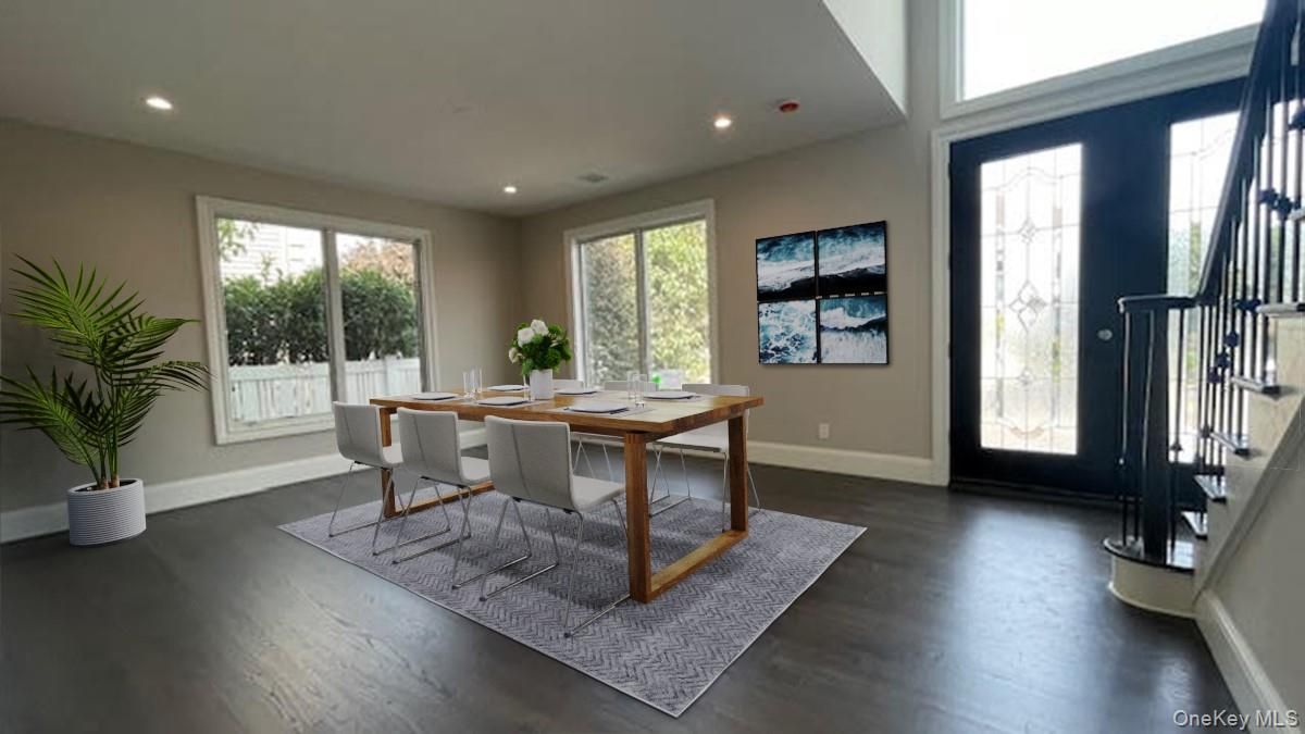 Dining room, Interior, Recessed Lighting, Wood Texture Flooring