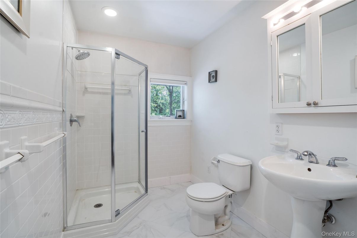 Bathroom, Glass Shower, Interior, Marble, Recessed Lighting