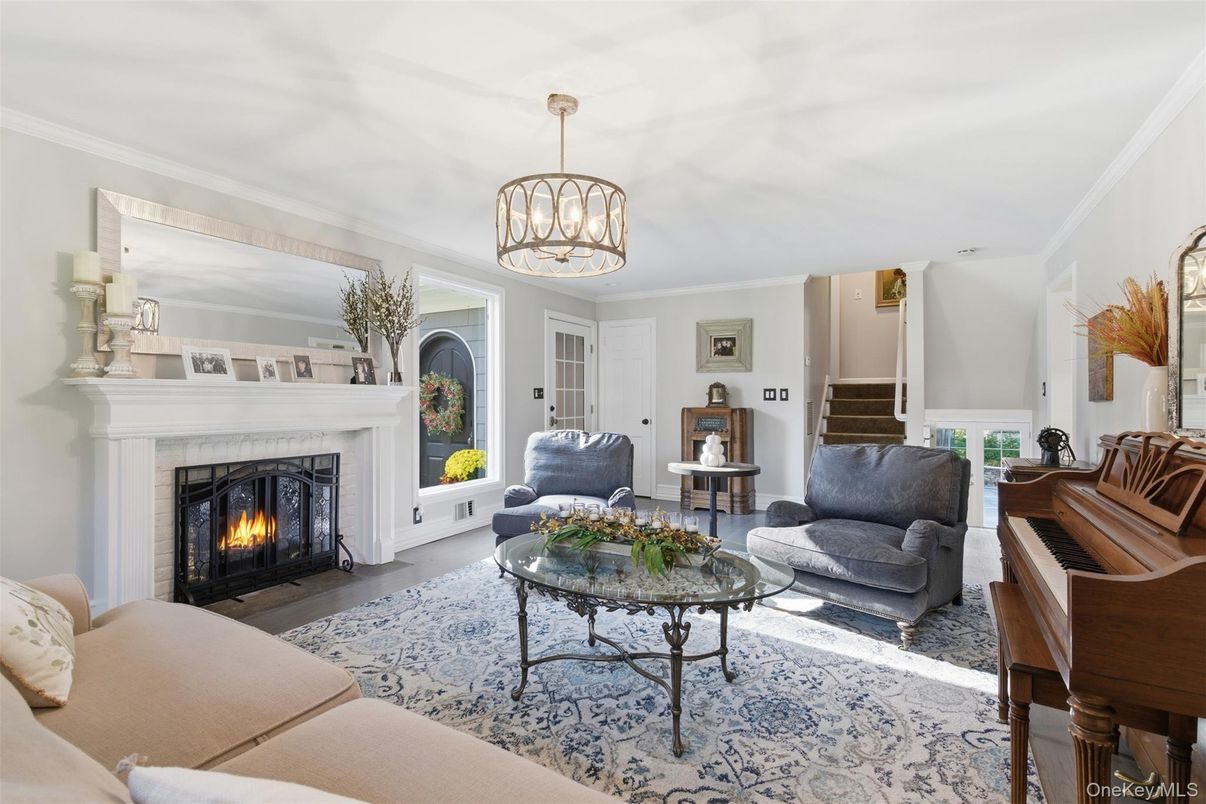 Fireplace, Interior, Living room, Pendant Lights, Piano