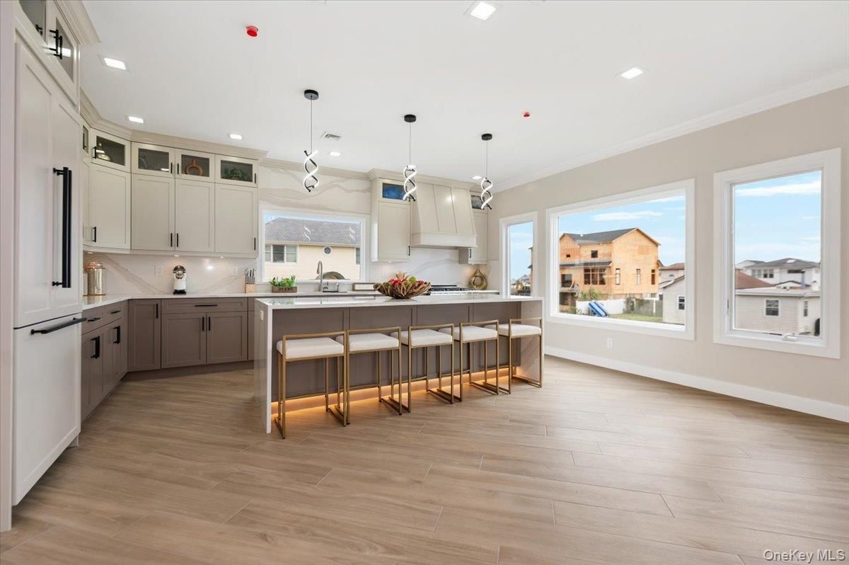 Interior, Kitchen, Pendant Lights, Recessed Lighting, Wood Texture Flooring