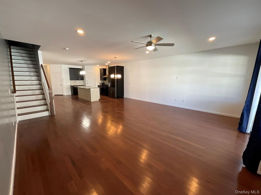 Empty room, Interior, Kitchen, Pendant Lights, Recessed Lighting, Wood Texture Flooring
