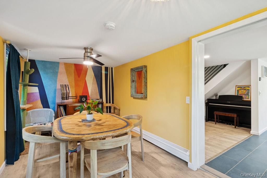 Dining room, Interior, Piano, Recessed Lighting, Wood Texture Flooring