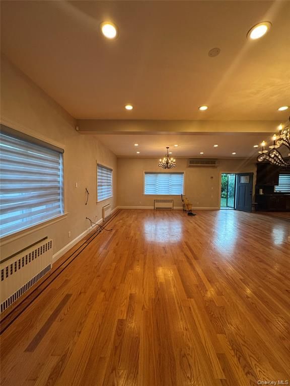 Chandelier, Empty room, Interior, Recessed Lighting, Wood Texture Flooring