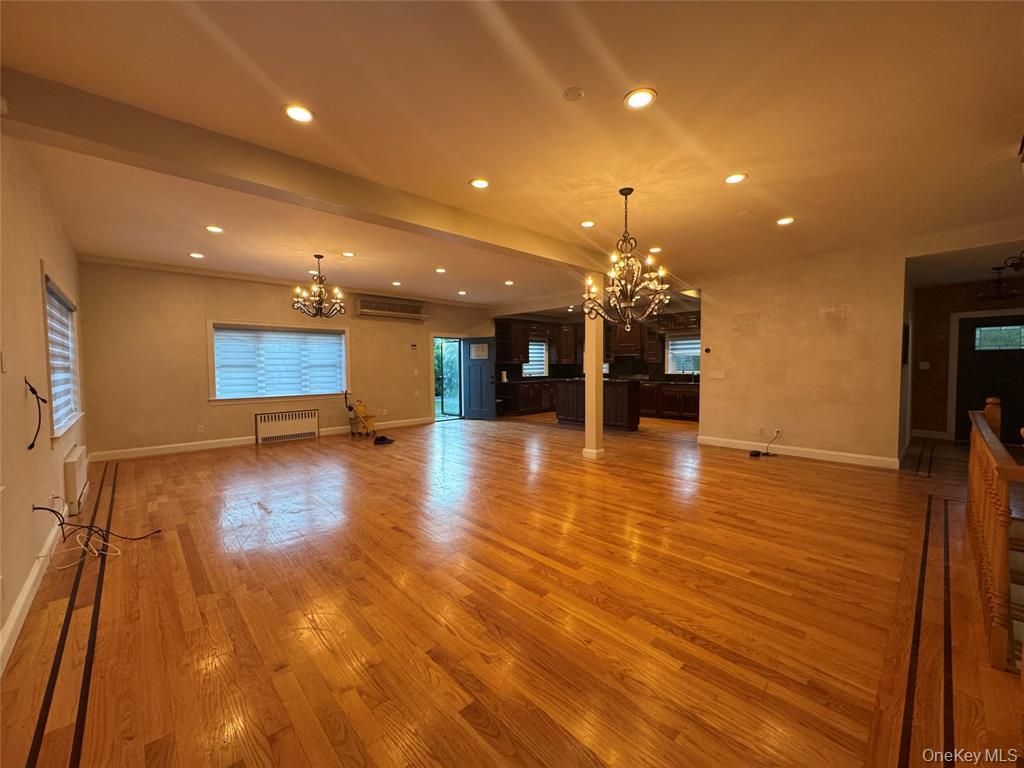 Chandelier, Empty room, Interior, Recessed Lighting, Wood Texture Flooring