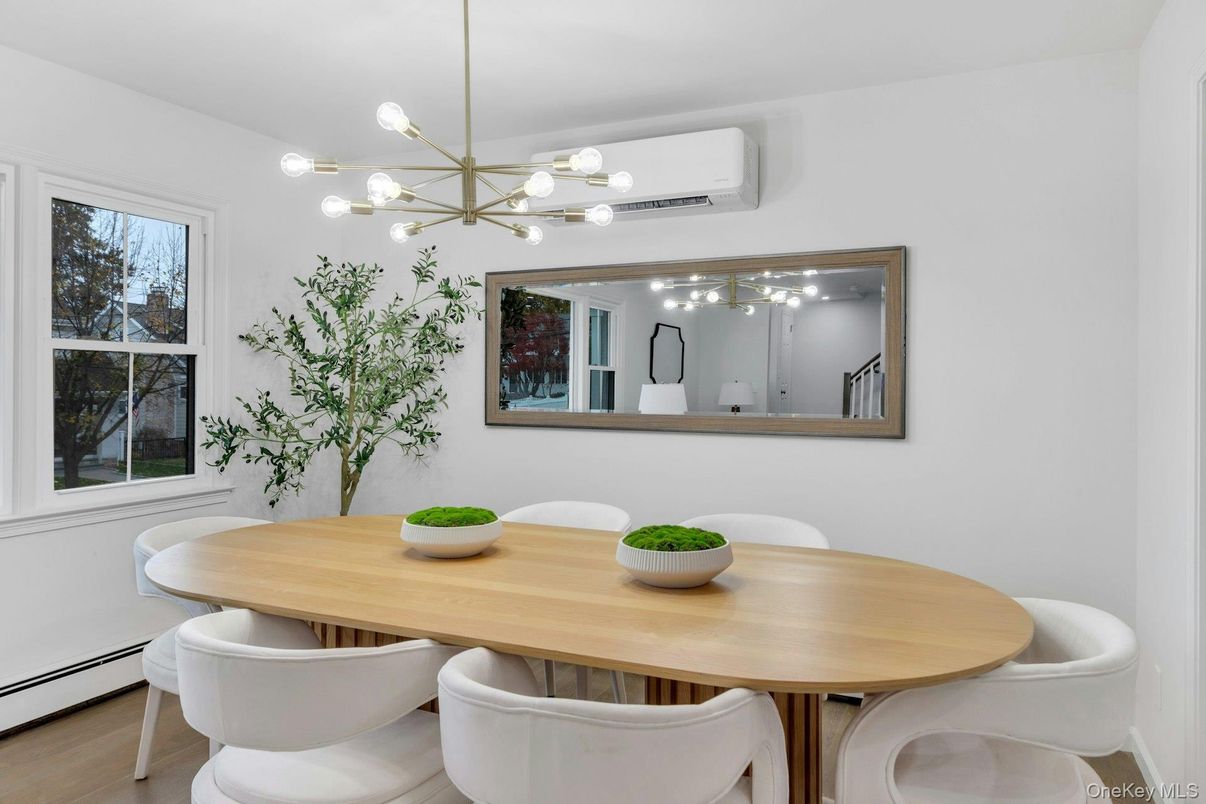 Dining room, Interior, Pendant Lights, Wood Texture Flooring