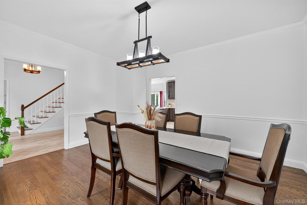 Dining room, Interior, Pendant Lights, Wood Texture Flooring