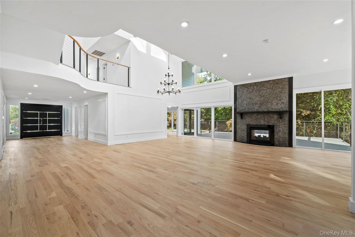 Fireplace, Interior, Recessed Lighting, Wood Texture Flooring