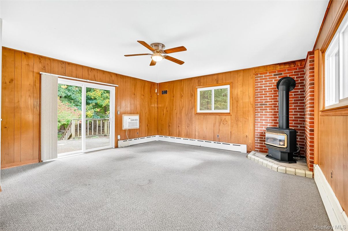 Empty room, Fireplace, Interior, Stone Walls, Wooden Walls